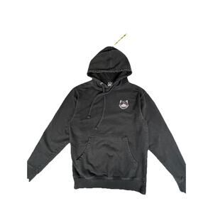 Monmon Cats Sz S Tebori cats artwork cotton black hoodie w/kangaroo pocket